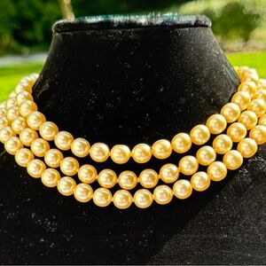 Kenneth Jay Lane 3 strand simulated Gold Pearl Necklace “Barbara Bush Pearls “